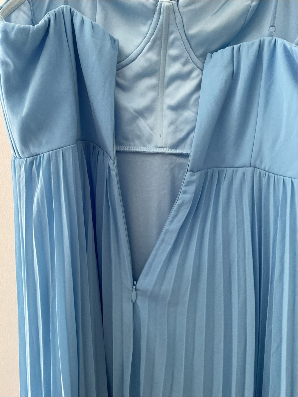 Lulus Admirable Elegance Light Blue Pleated Bustier Lightweight Maxi Dress XL - Picture 10 of 15